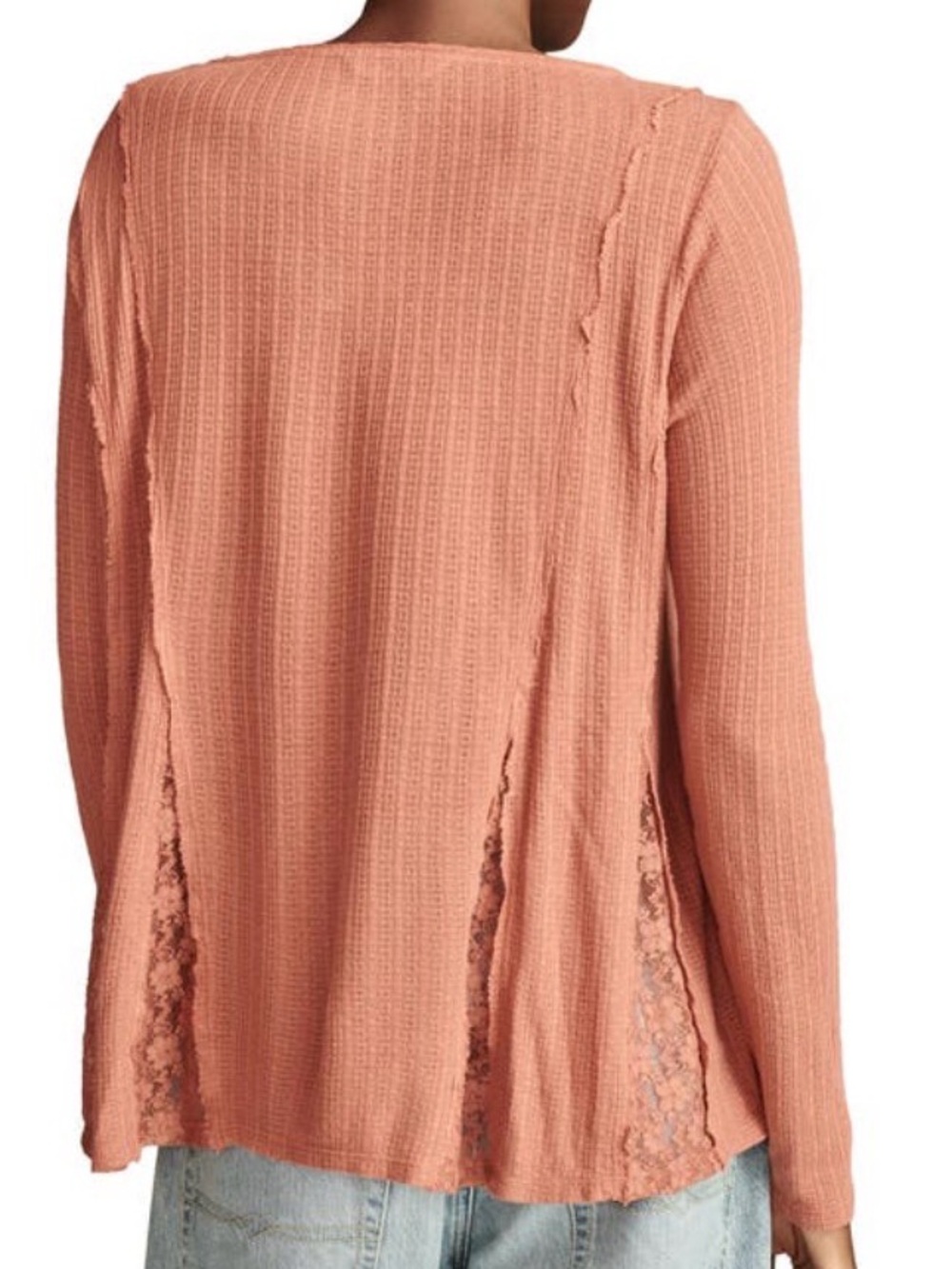 Lucky Brand Women's Henley Lace Godet Swing Top Size L Coral  Linen Blend NWT - Picture 2 of 8
